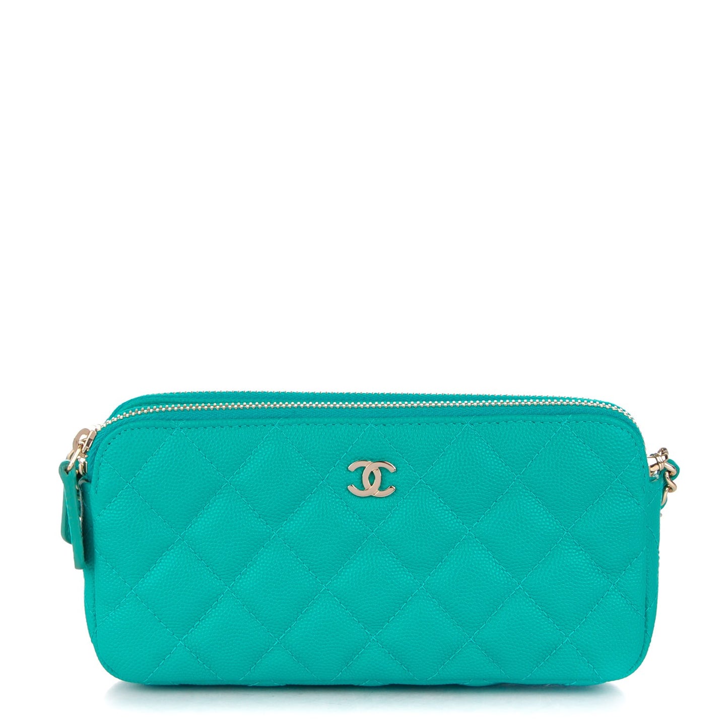 Caviar Quilted Small Clutch With Chain Turquoise