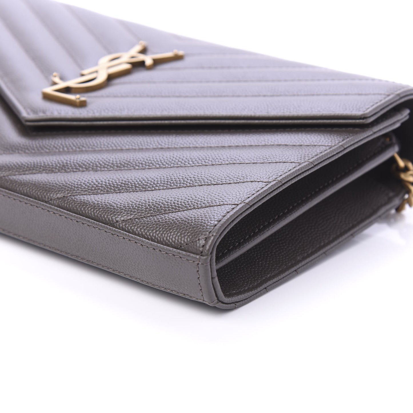Grain De Poudre Matelasse Chevron Monogram Chain Wallet Pebble