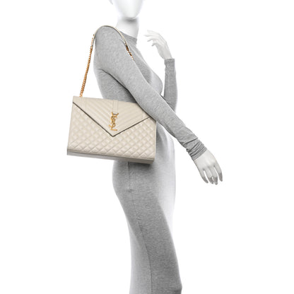 Saint Laurent Grain De Poudre Textured Mixed Matelasse Large Triquilt Monogram Satchel Crema Soft 2 of 10