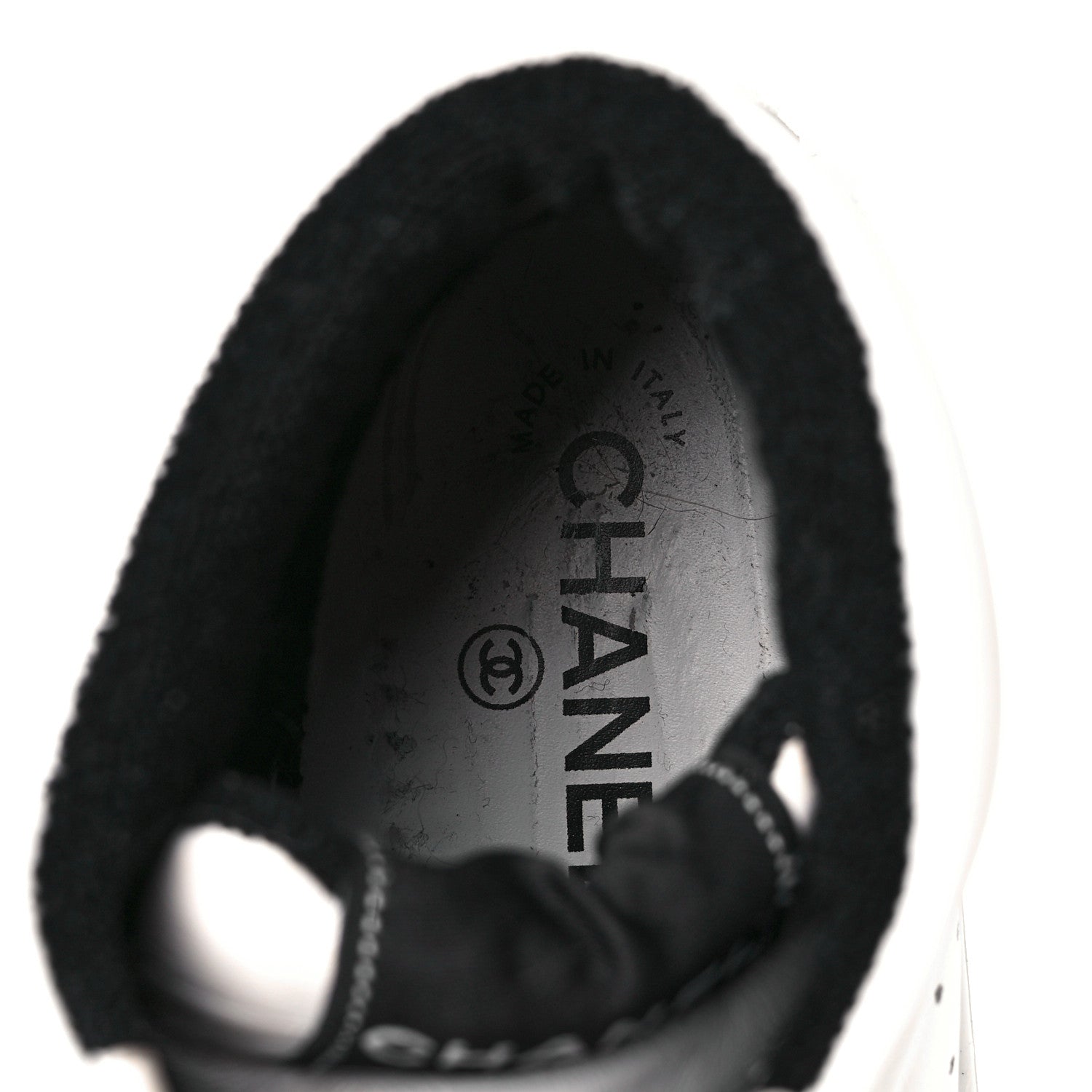 Chanel Calfskin Womens Logo High Top Sneakers 39.5 Black White 8 of 10