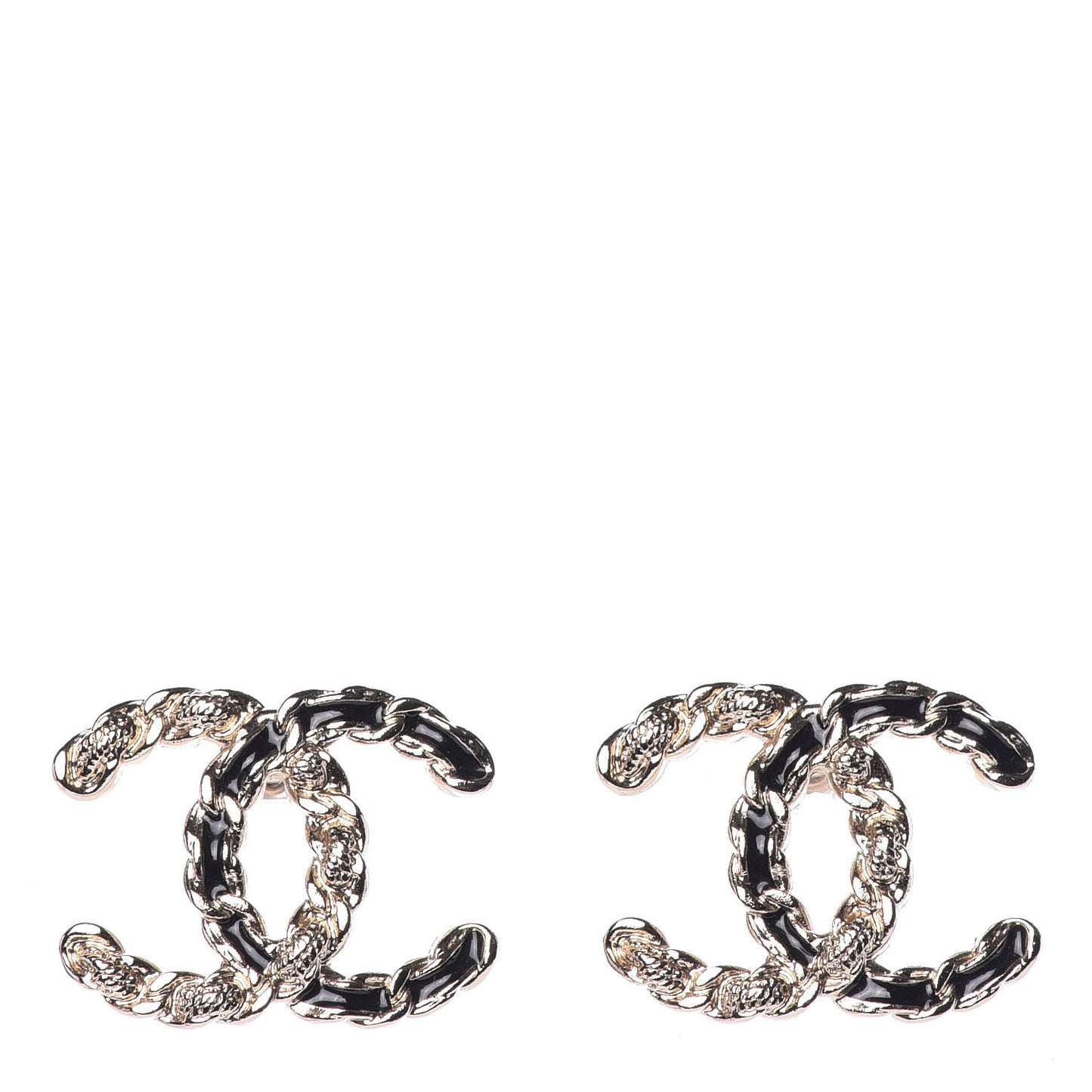 Enamel Metal Chain French New Wave CC Earrings Black Gold