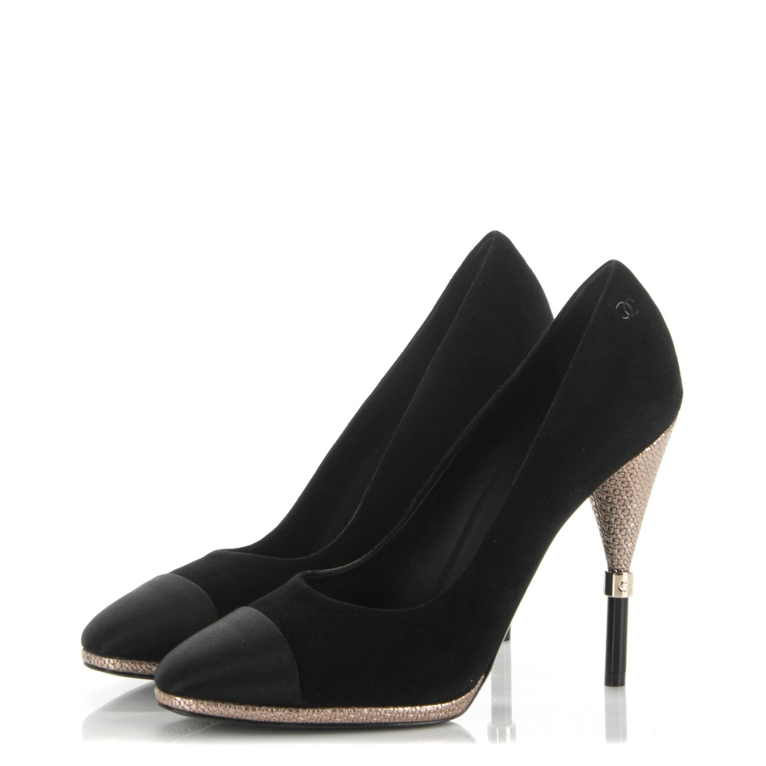 Chanel Suede Calfskin Satin Cap Toe CC Pumps 41 Black 3 of 8
