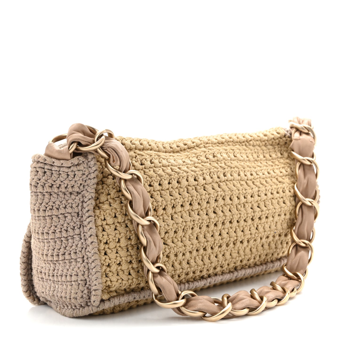 Crochet Camellia Flap Bag Beige