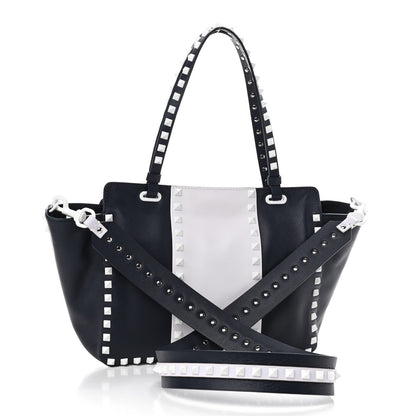 Valentino Garavani Vitello Colorblock Small Free Rockstud Tote Marine Optic White 3 of 10
