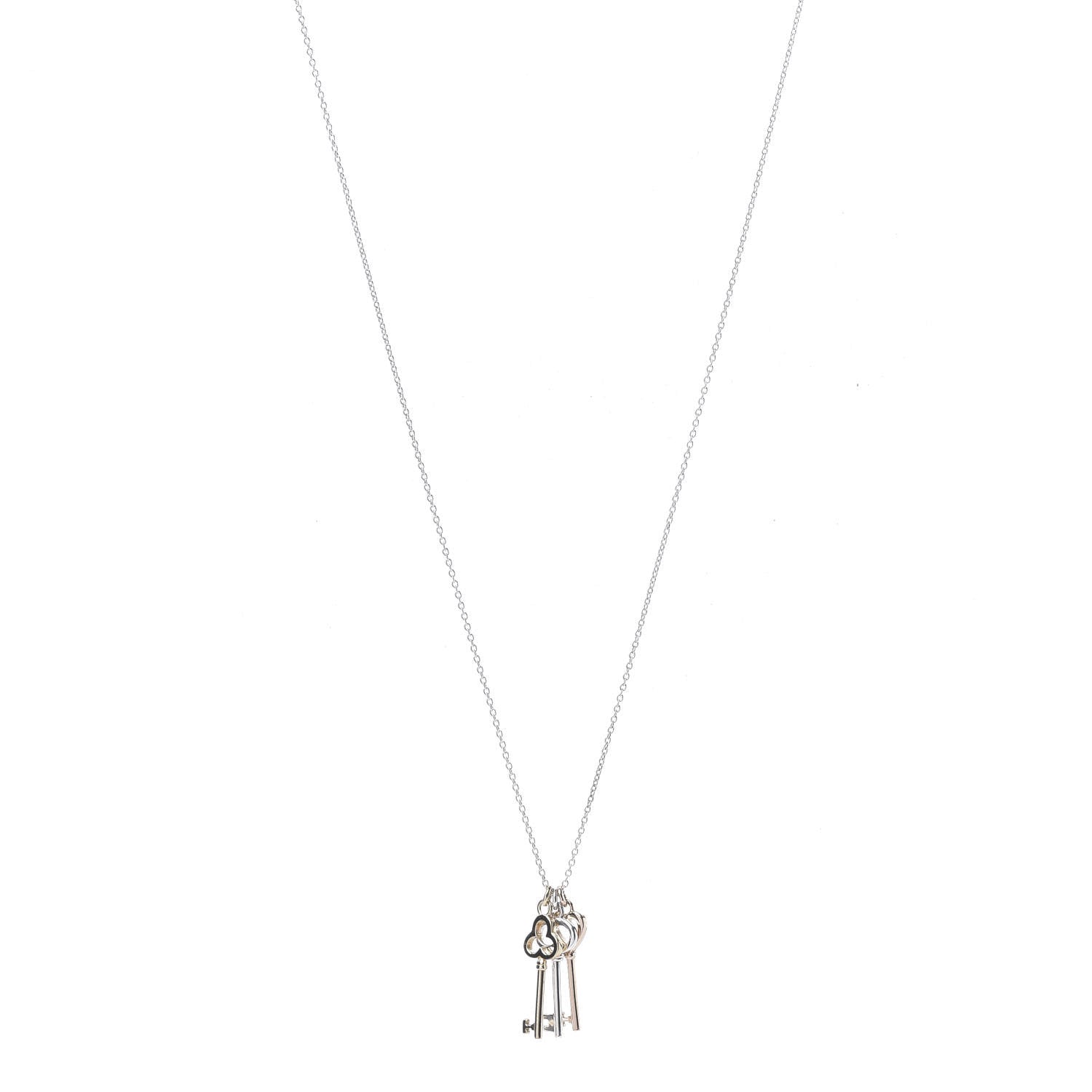 Tiffany Sterling Silver 18K Yellow Rose Gold Triple Key Pendant Necklace 1 of 6