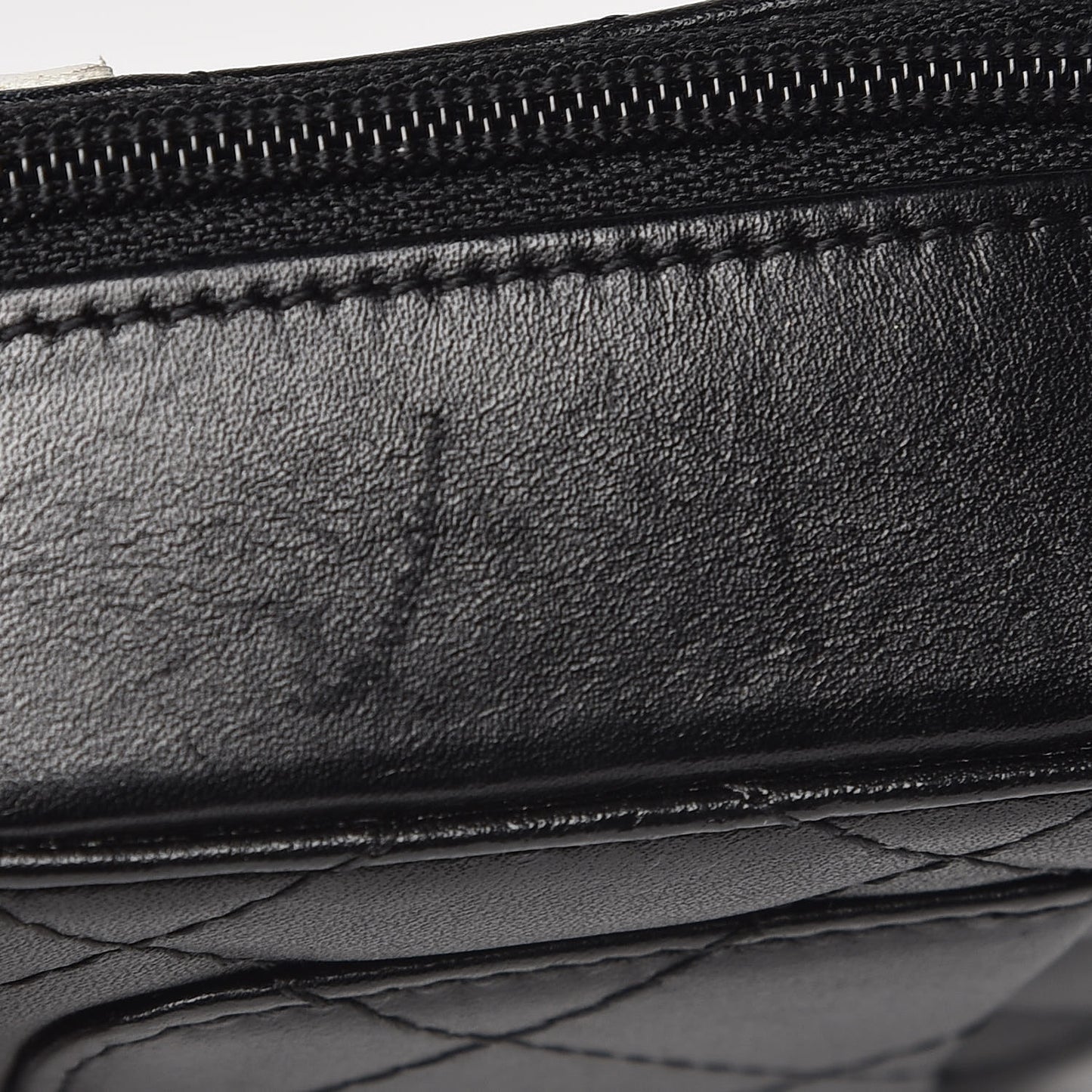 Calfskin Quilted Cambon Zip Around Makeup Pouch Black White