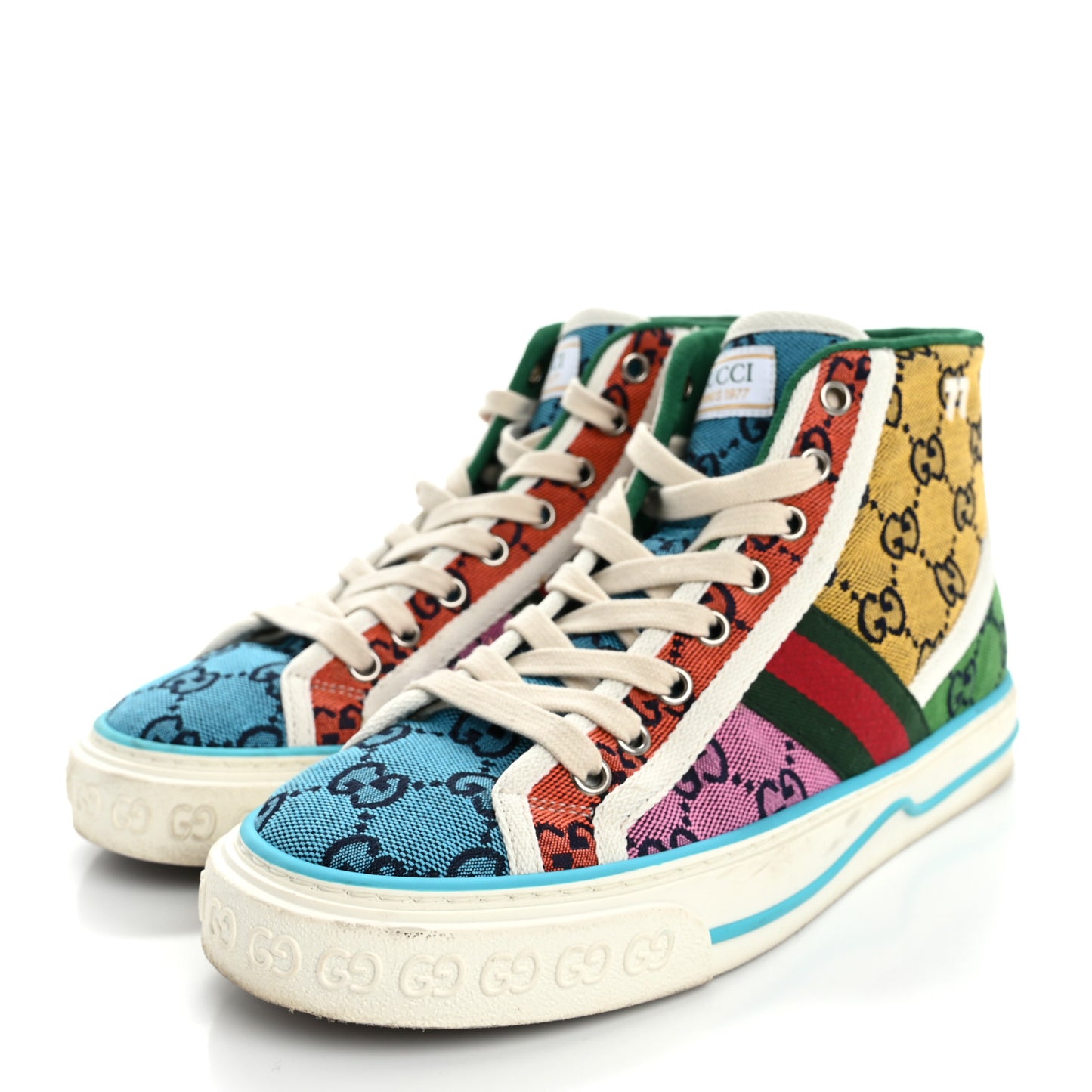 Monogram Multicolor Web Womens 1977 Tennis High Top Sneakers 36.5 Light Blue Mystic White Tangerine Pink Yellow Green Red