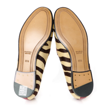 Gucci Calf Hair Tiger Print Womens Jordaan Loafers 35.5 Natural Black Romantic Cherry 6 of 9