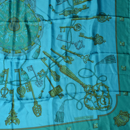 Hermes Silk Dip Dye Les Cles Shawl Giant Scarf 140 Turquoise Fonce Canard 3 of 7