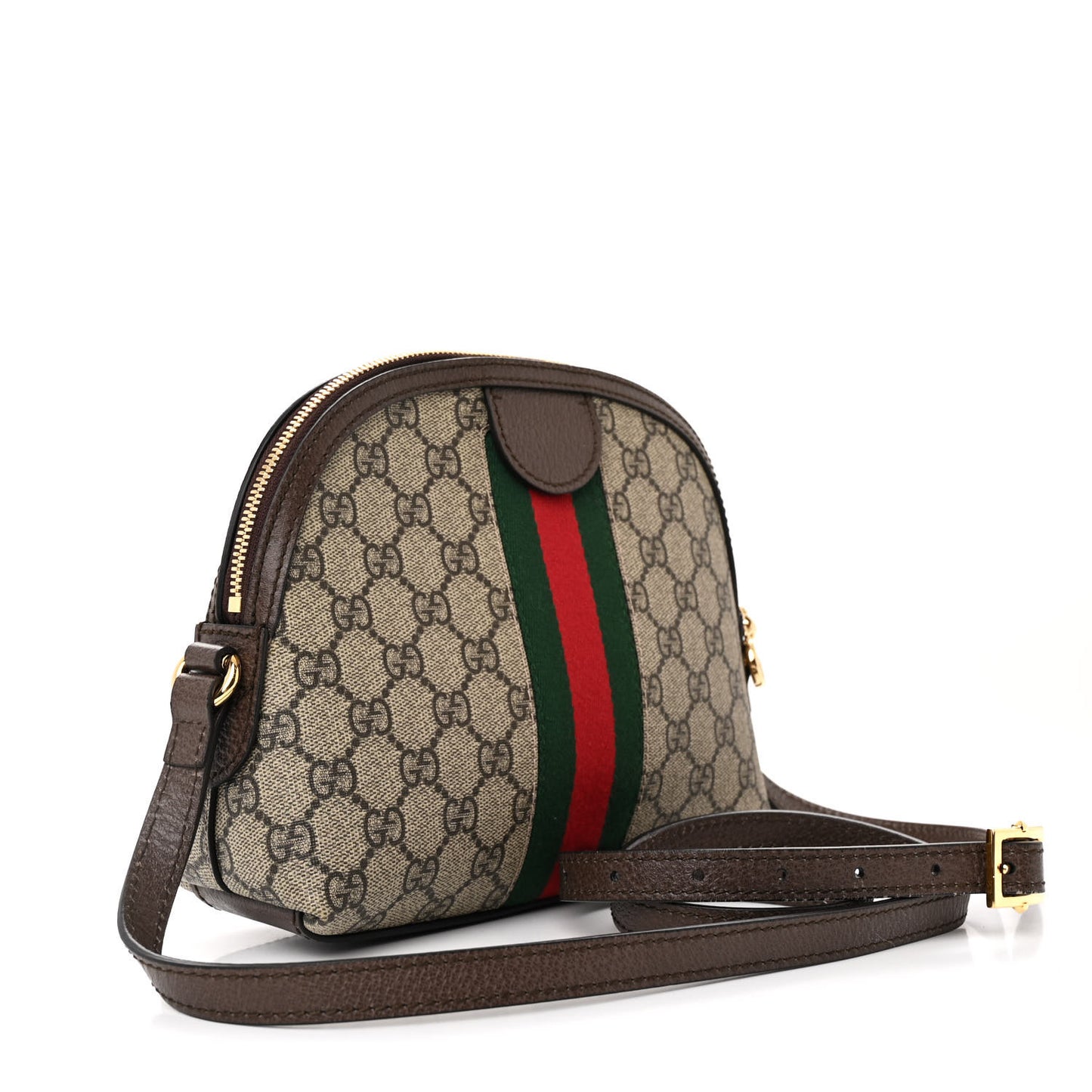 GG Supreme Monogram Textured Dollar Calfskin Web Small Ophidia Dome Shoulder Bag Beige Ebony New Acero
