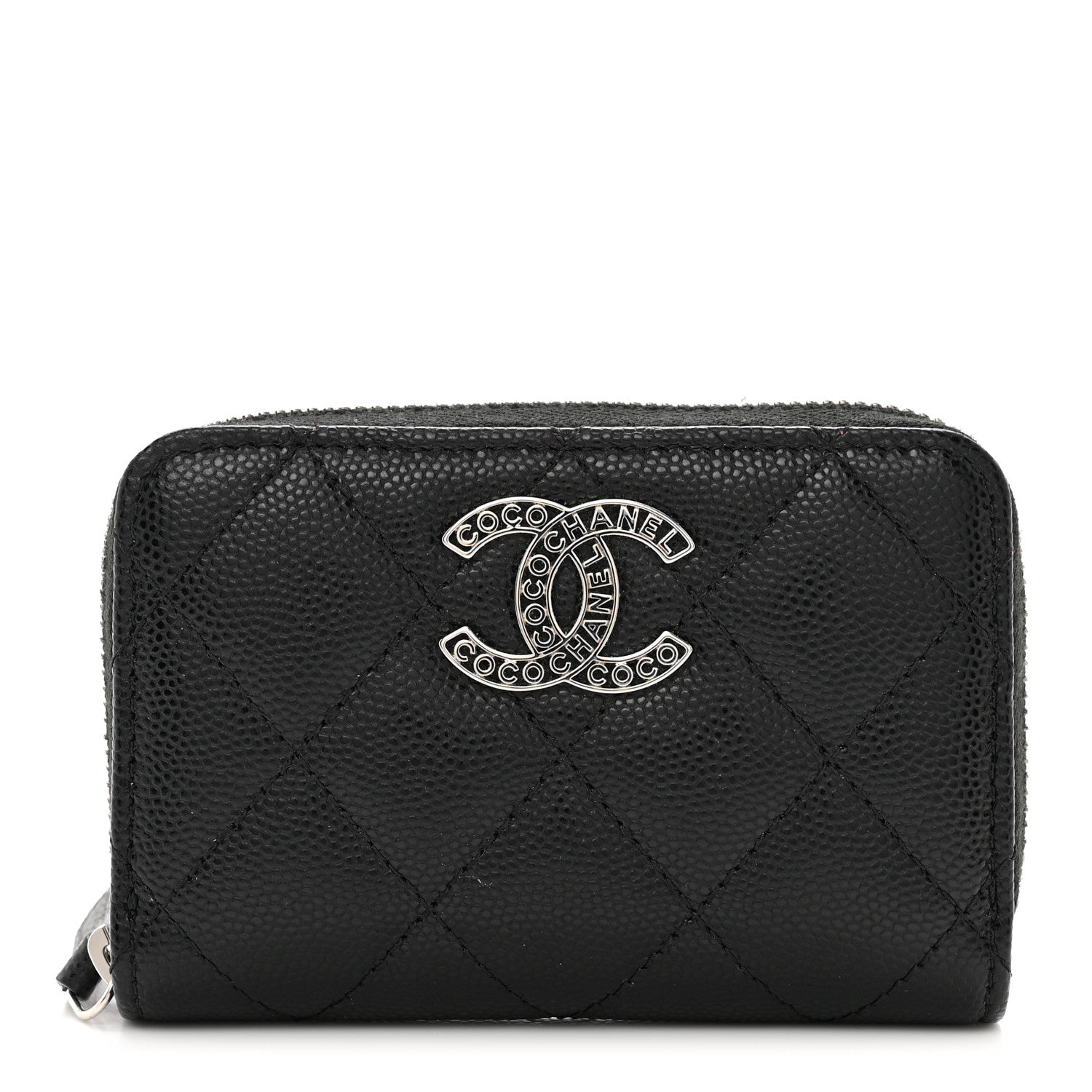 Chanel Caviar Quilted Coco Chanel Logo CC Zip Coin Purse Black 1 of 8