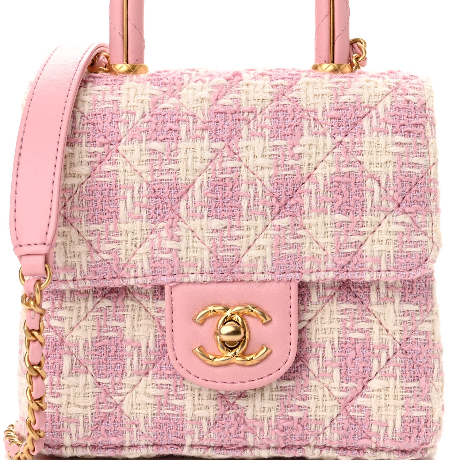 Chanel Tweed Handle Crush Top Handle Flap Bag Pink Ecru 8 of 11