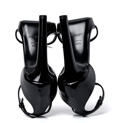 Saint Laurent Patent Calfskin Hall 105 Ankle Strap Platform Sandals 40.5 Black 5 of 6