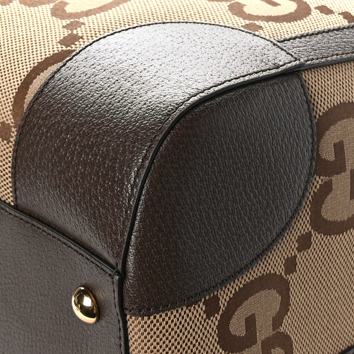 Monogram Jumbo GG Textured Dollar Calfskin Web Maxi Duffle Bag Camel Ebony