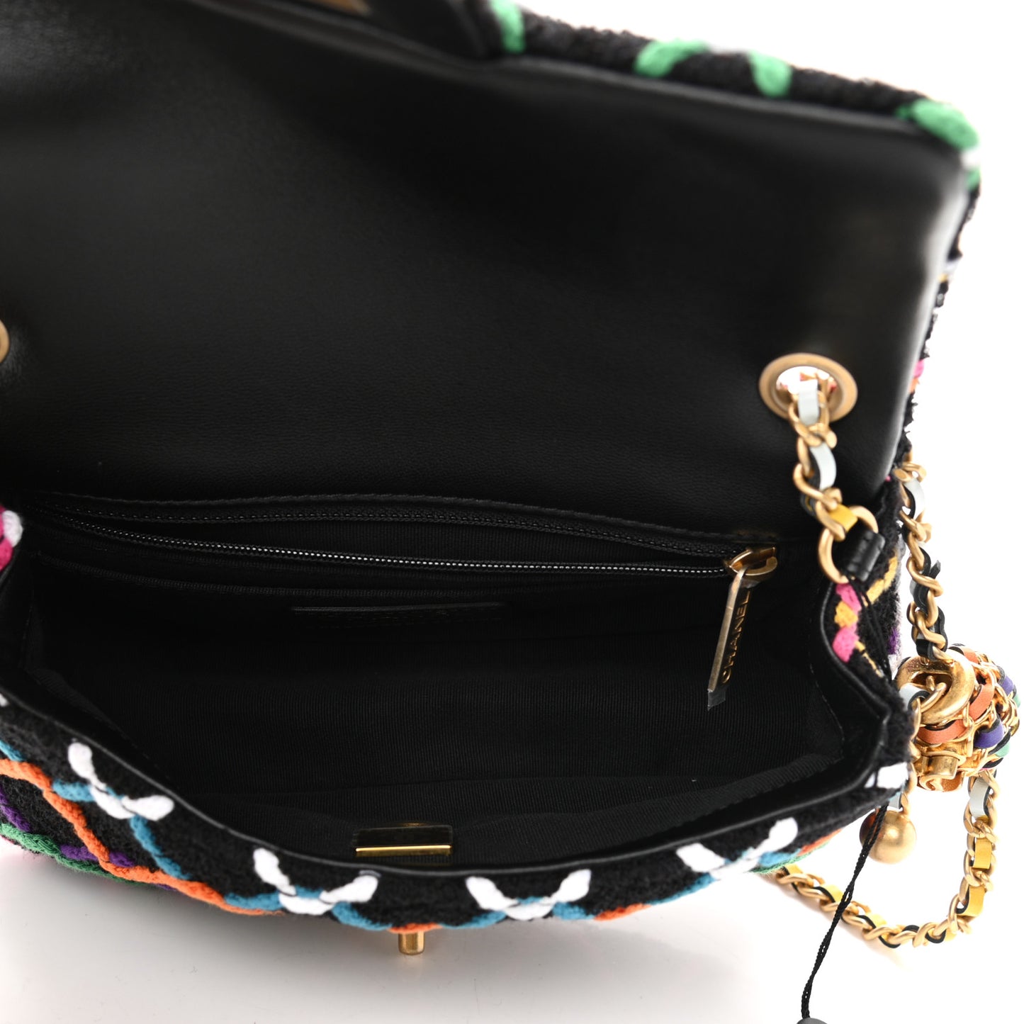 Tweed Diamond Threaded Mini Rectangular Pearl Crush Flap Black Multicolor