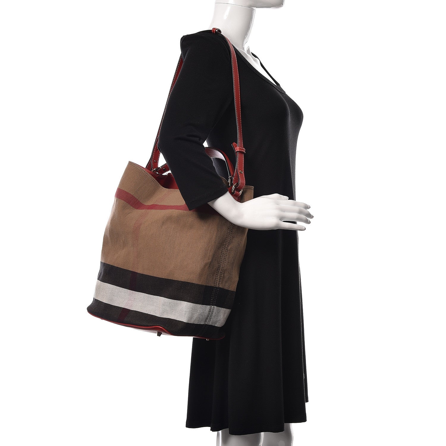 Burberry Canvas Mega Check Medium Ashby Hobo Cadmium Red 2 of 13