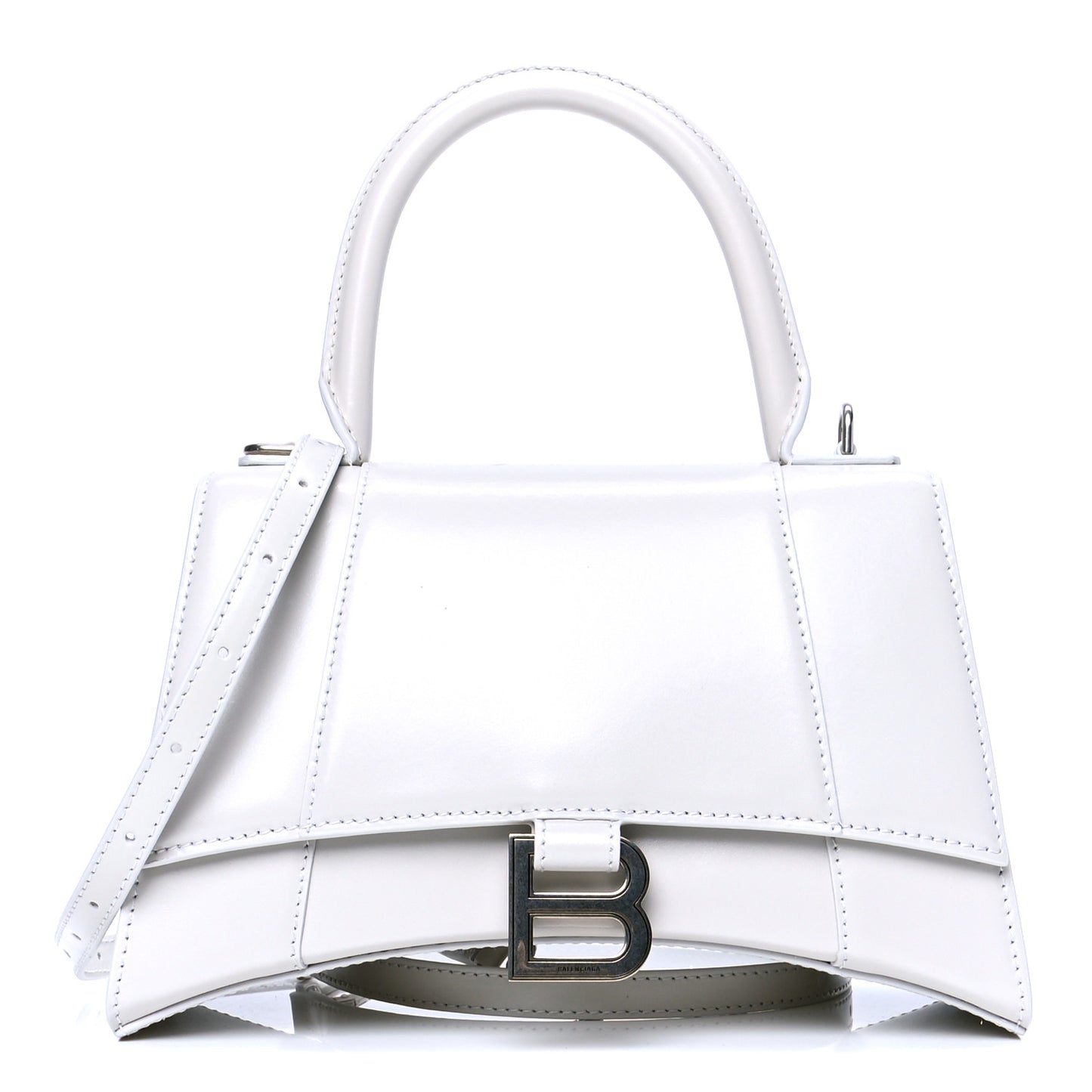 Shiny Box Calfskin Small Hourglass Top Handle Bag Chalky White