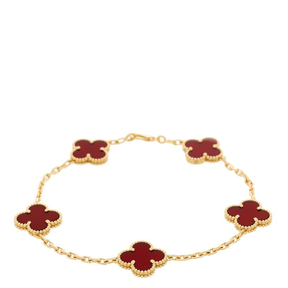 Van Cleef & Arpels 18K Yellow Gold Carnelian 5 Motifs Vintage Alhambra Bracelet 1 of 5