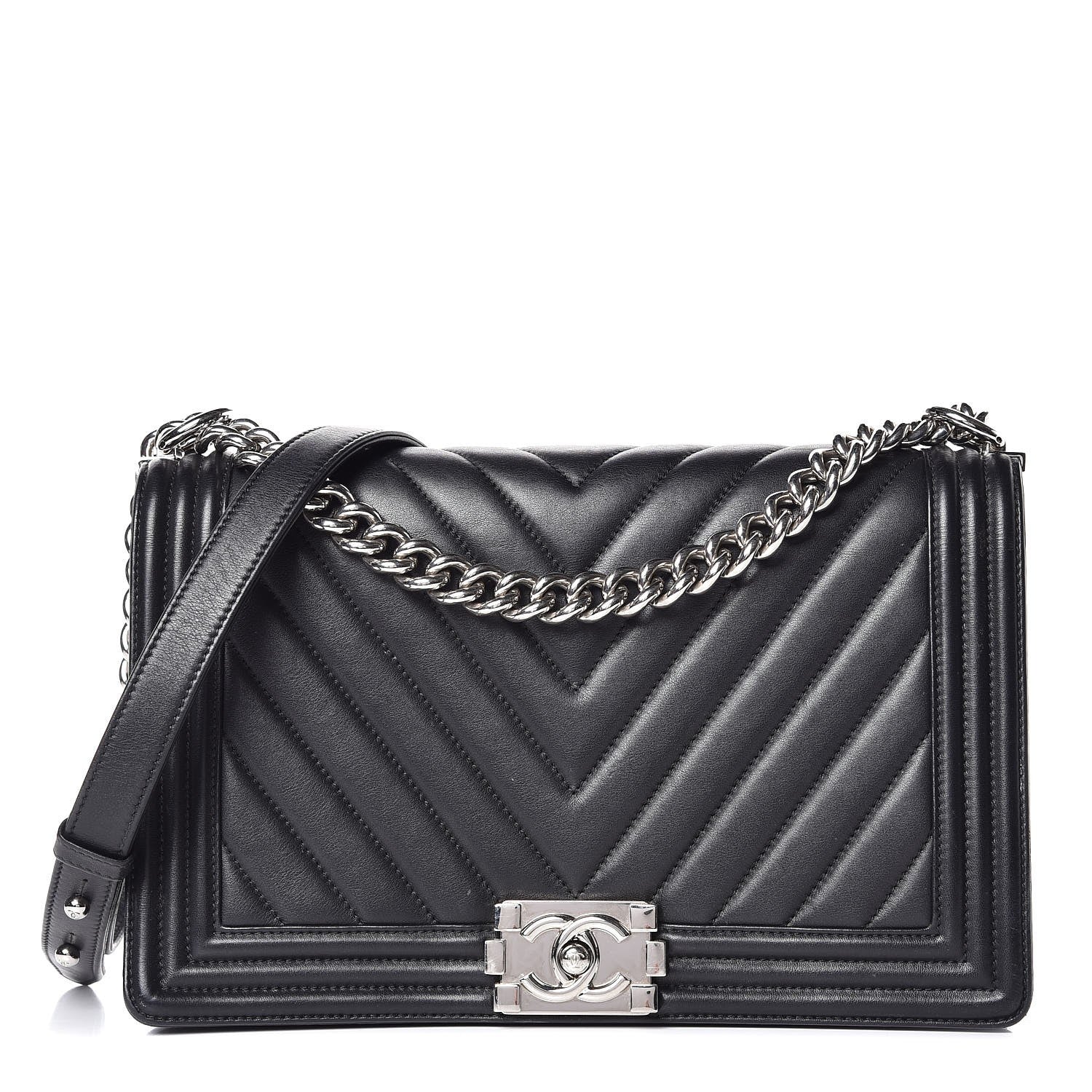 Chanel Calfskin Chevron Quilted New Medium Boy Flap Black 1 of 14