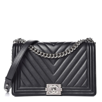 Chanel Calfskin Chevron Quilted New Medium Boy Flap Black 1 of 14