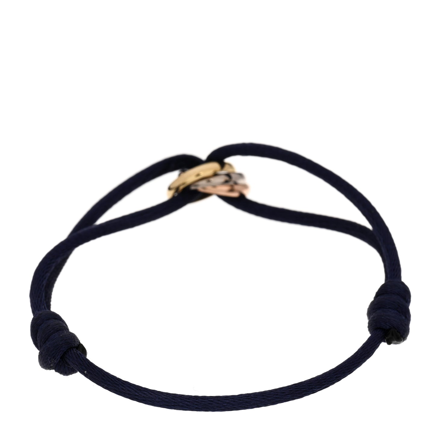 18K Pink Yellow White Gold Trinity Adjustable Cord Bracelet Blue
