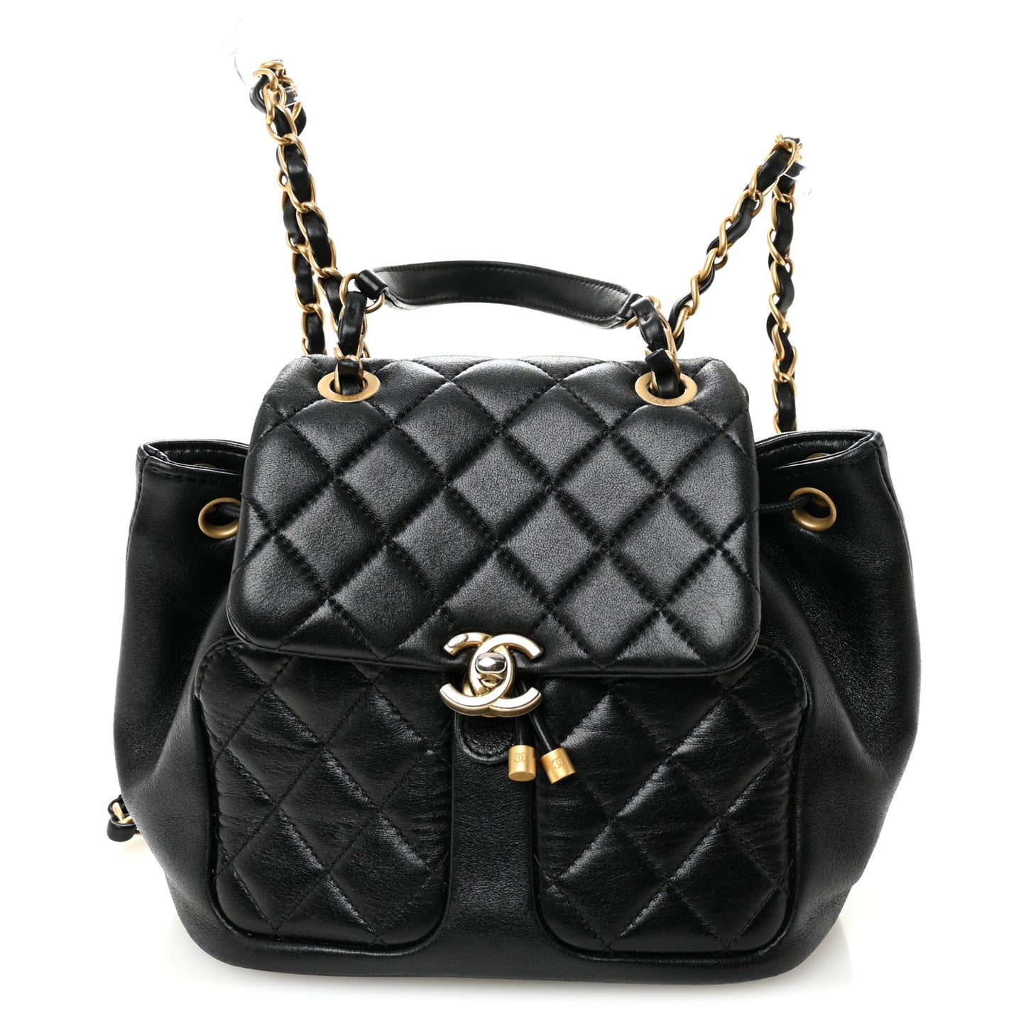 Lambskin Quilted Daily Friend Drawstring Backpack Black