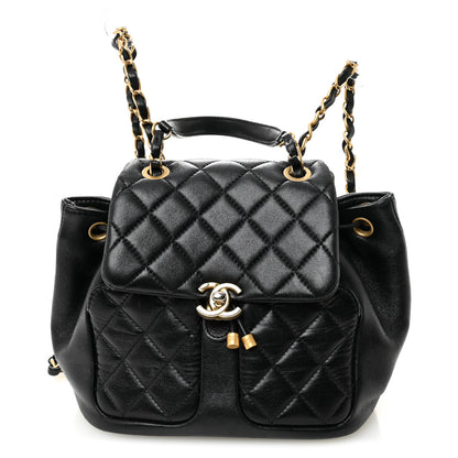 Chanel Lambskin Quilted Daily Friend Drawstring Backpack Black 1 of 10