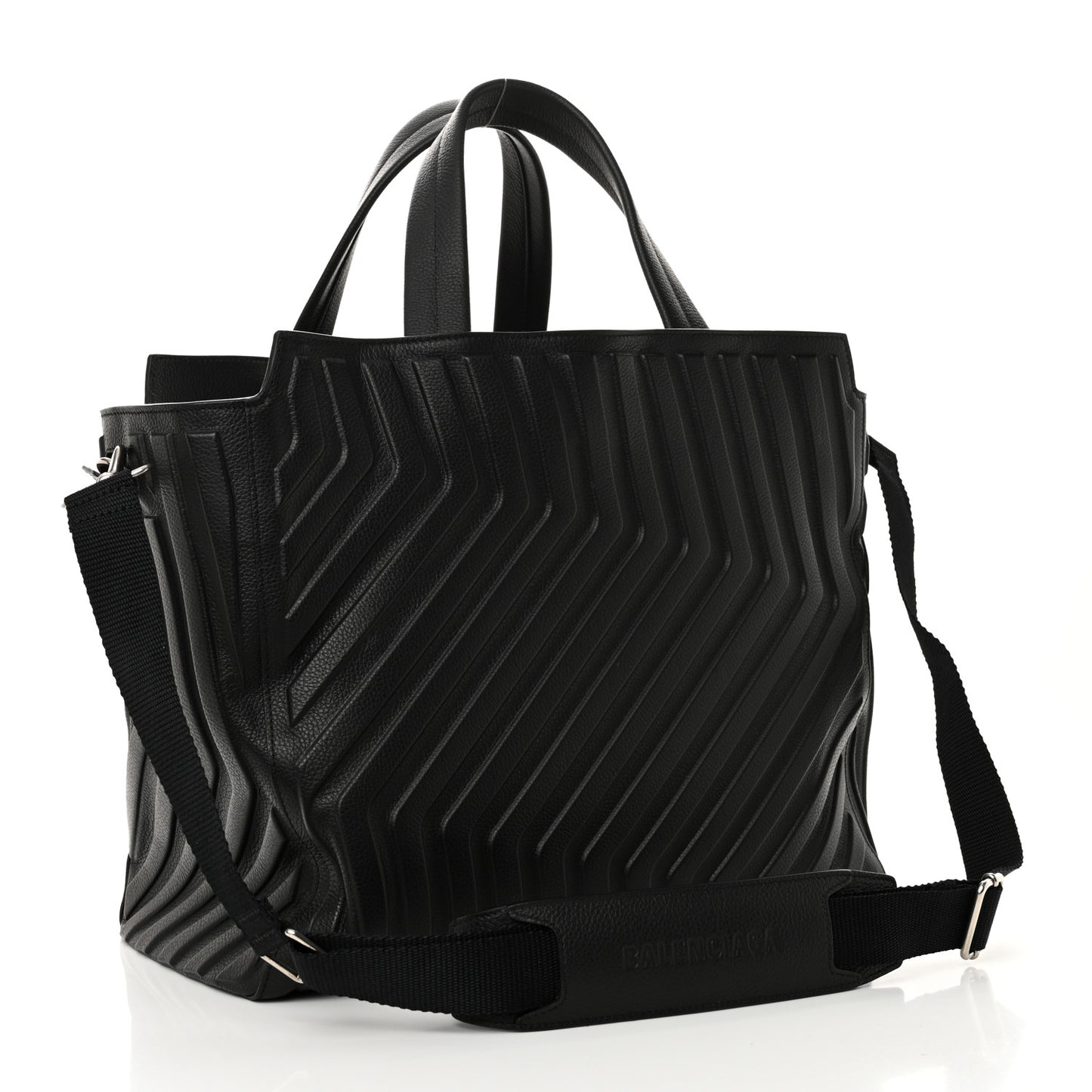 Grained Calfskin Embossed Car East West Tote Black