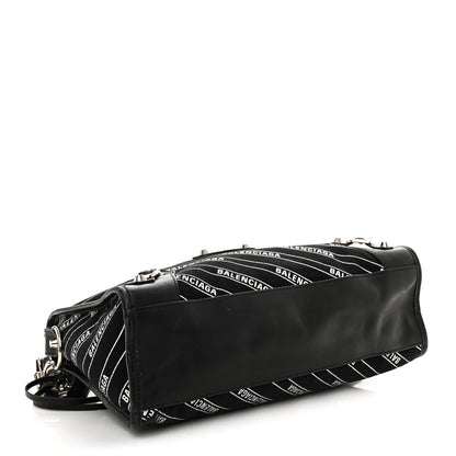 Balenciaga Canvas Satin Calfskin Diagonal Allover Logo Print Classic Silver Hardware S City Black White 5 of 12