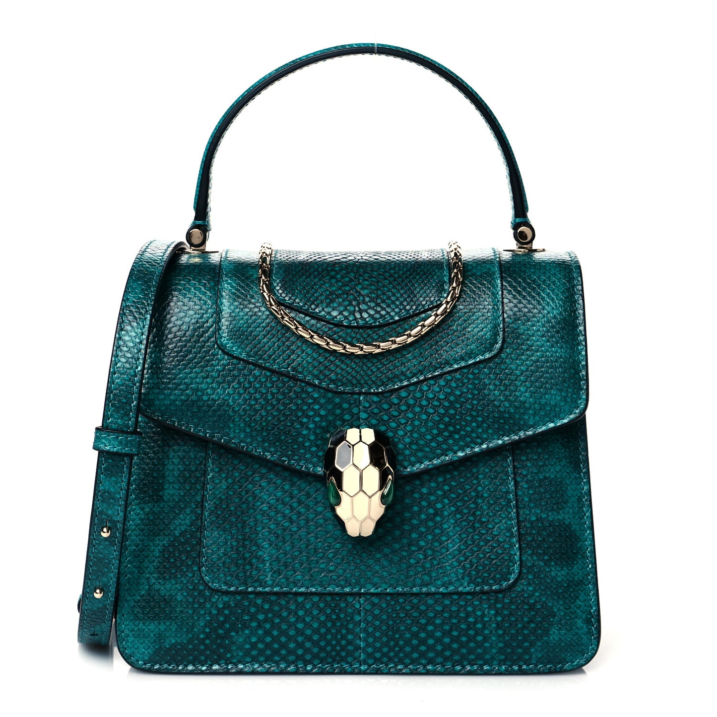 Shiny Karung Serpenti Forever Top Handle Emerald Green