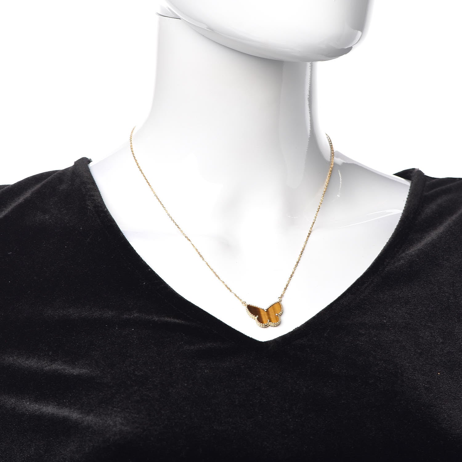Van Cleef & Arpels 18K Yellow Gold Tiger Eye Lucky Alhambra Butterfly Pendant Necklace 2 of 8