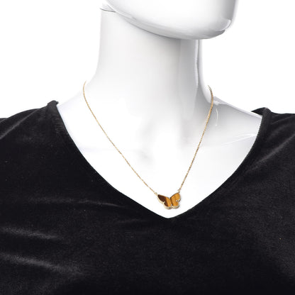 Van Cleef & Arpels 18K Yellow Gold Tiger Eye Lucky Alhambra Butterfly Pendant Necklace 2 of 8