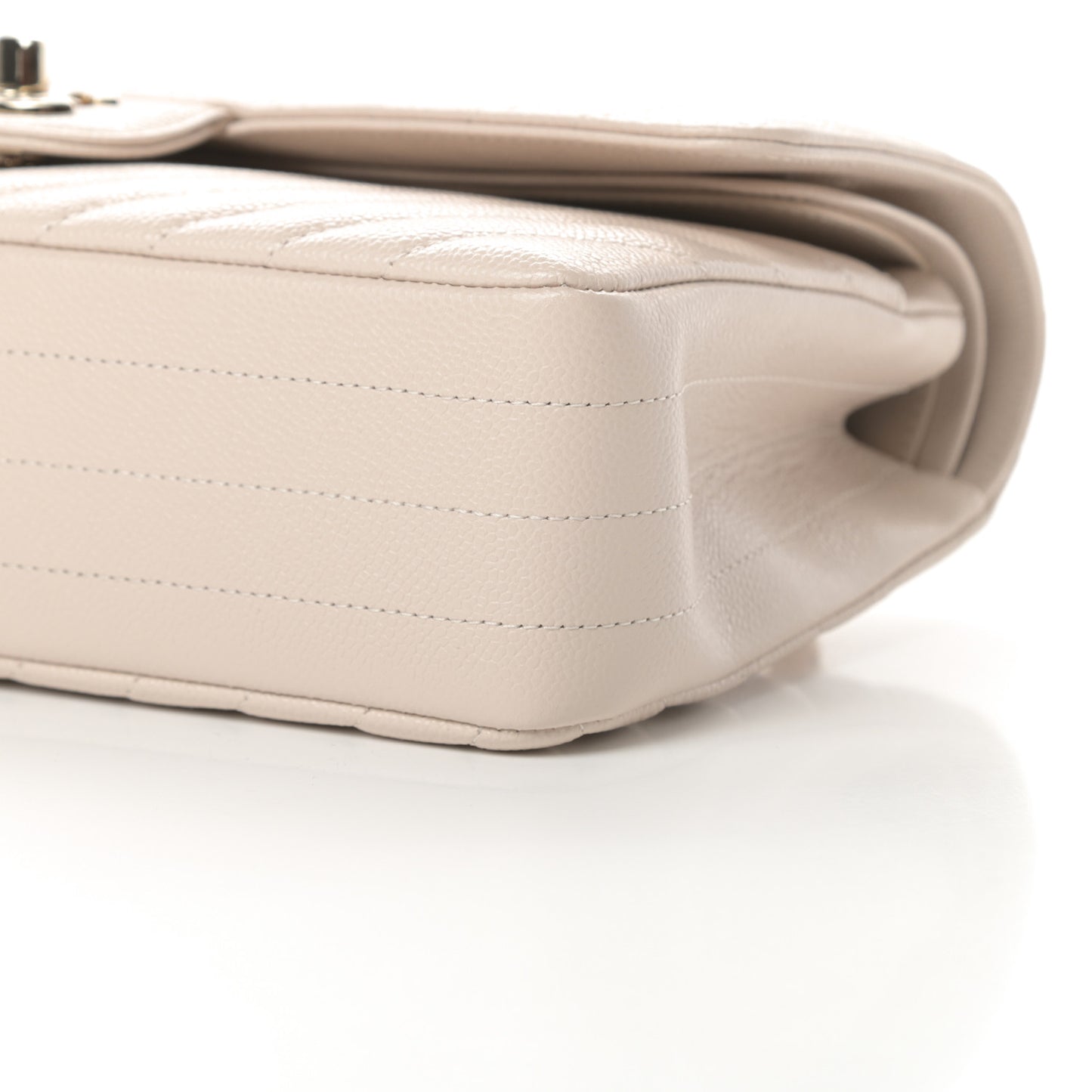 Caviar Chevron Quilted Medium Double Flap Beige