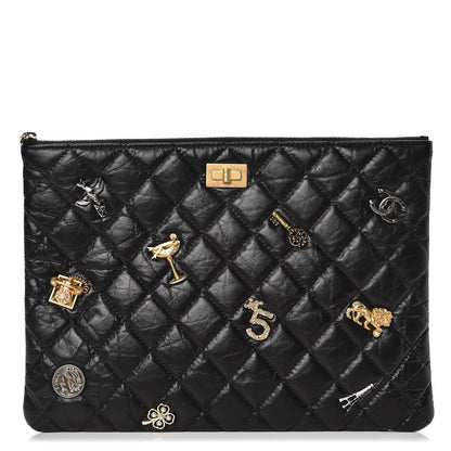 Chanel Aged Calfskin Quilted Medium Lucky Charms Cosmetic Case Black 1 of 8
