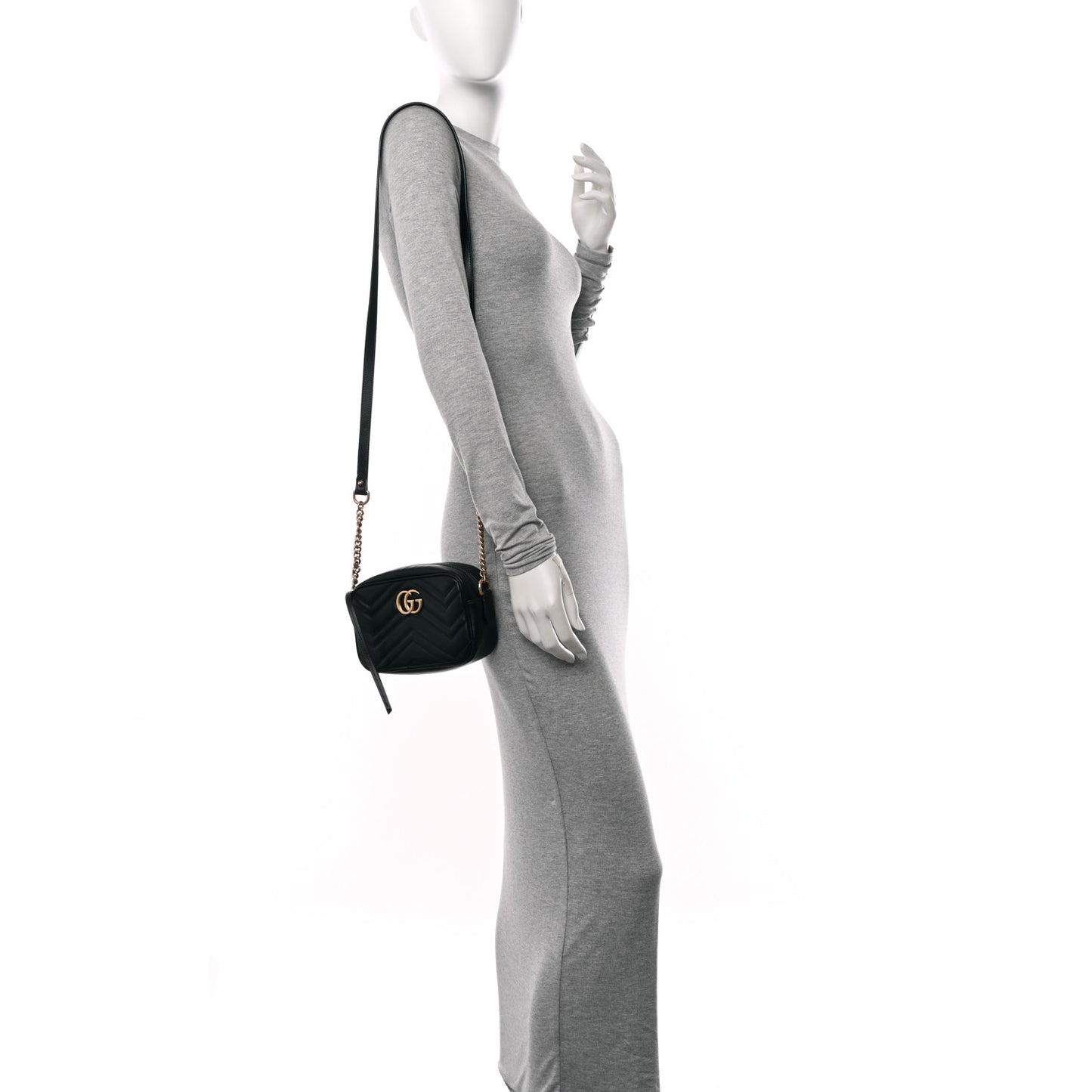 Calfskin Matelasse Mini GG Marmont Chain Shoulder Bag Black