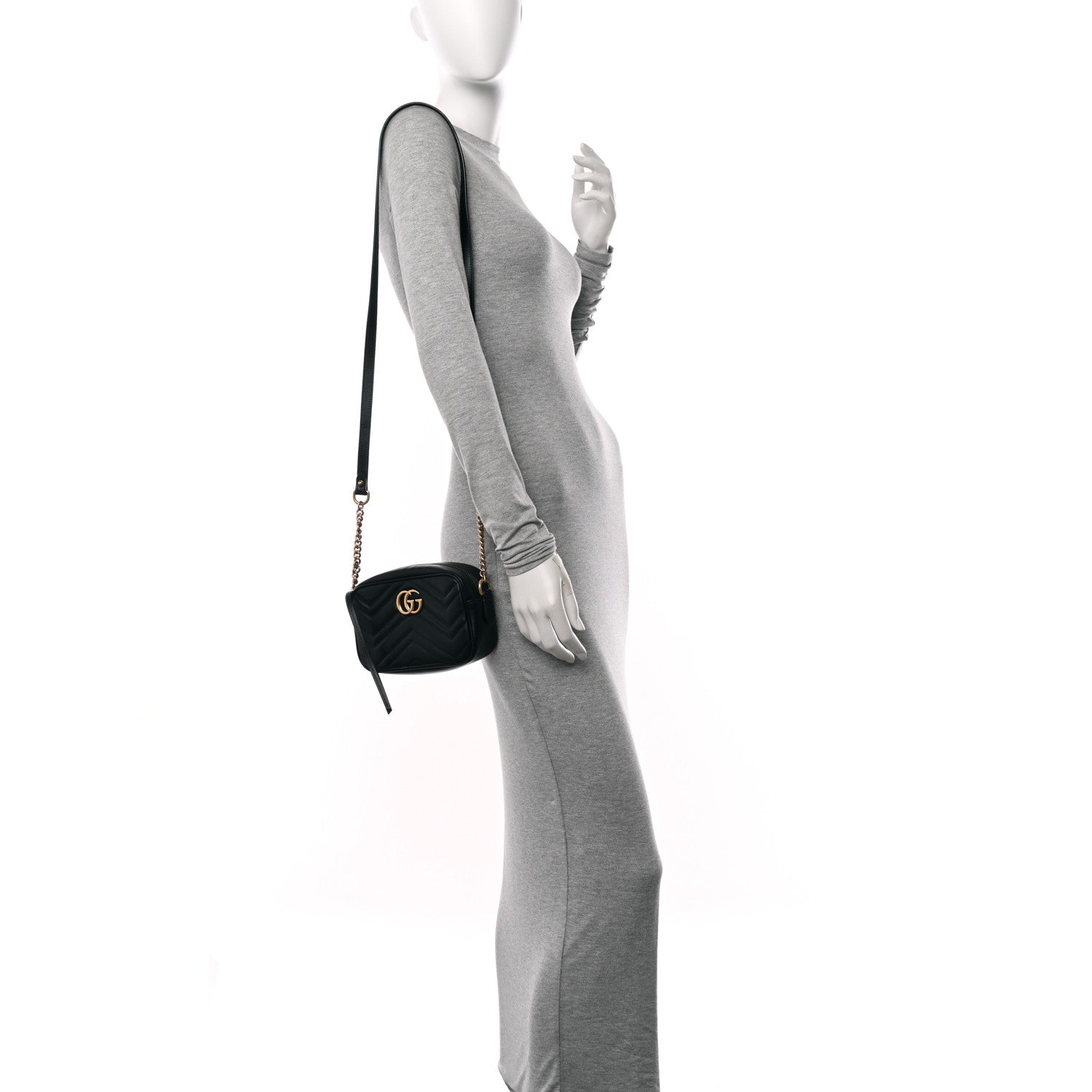 Gucci Calfskin Matelasse Mini GG Marmont Chain Shoulder Bag Black 3 of 11