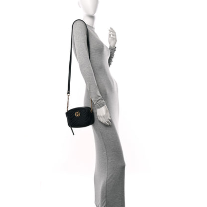 Gucci Calfskin Matelasse Mini GG Marmont Chain Shoulder Bag Black 3 of 11
