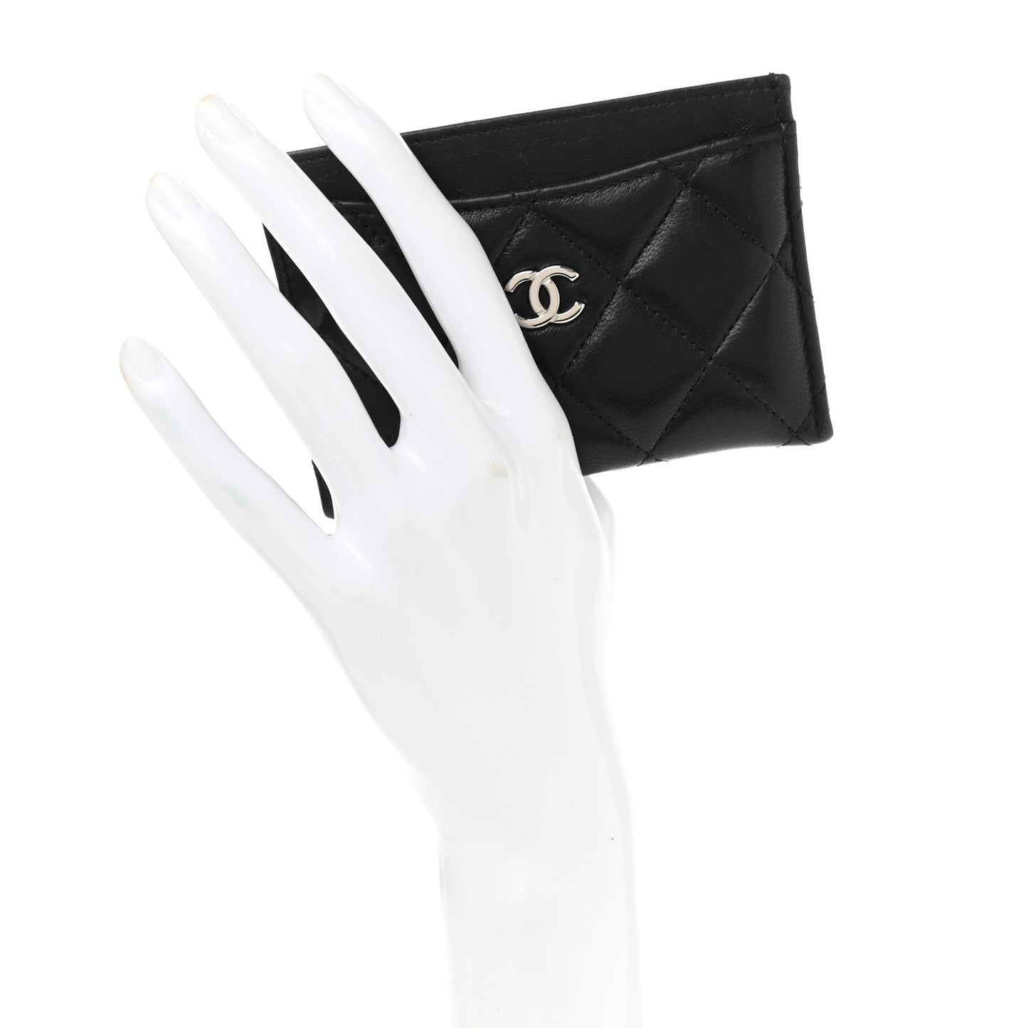 Lambskin Quilted Card Holder Black