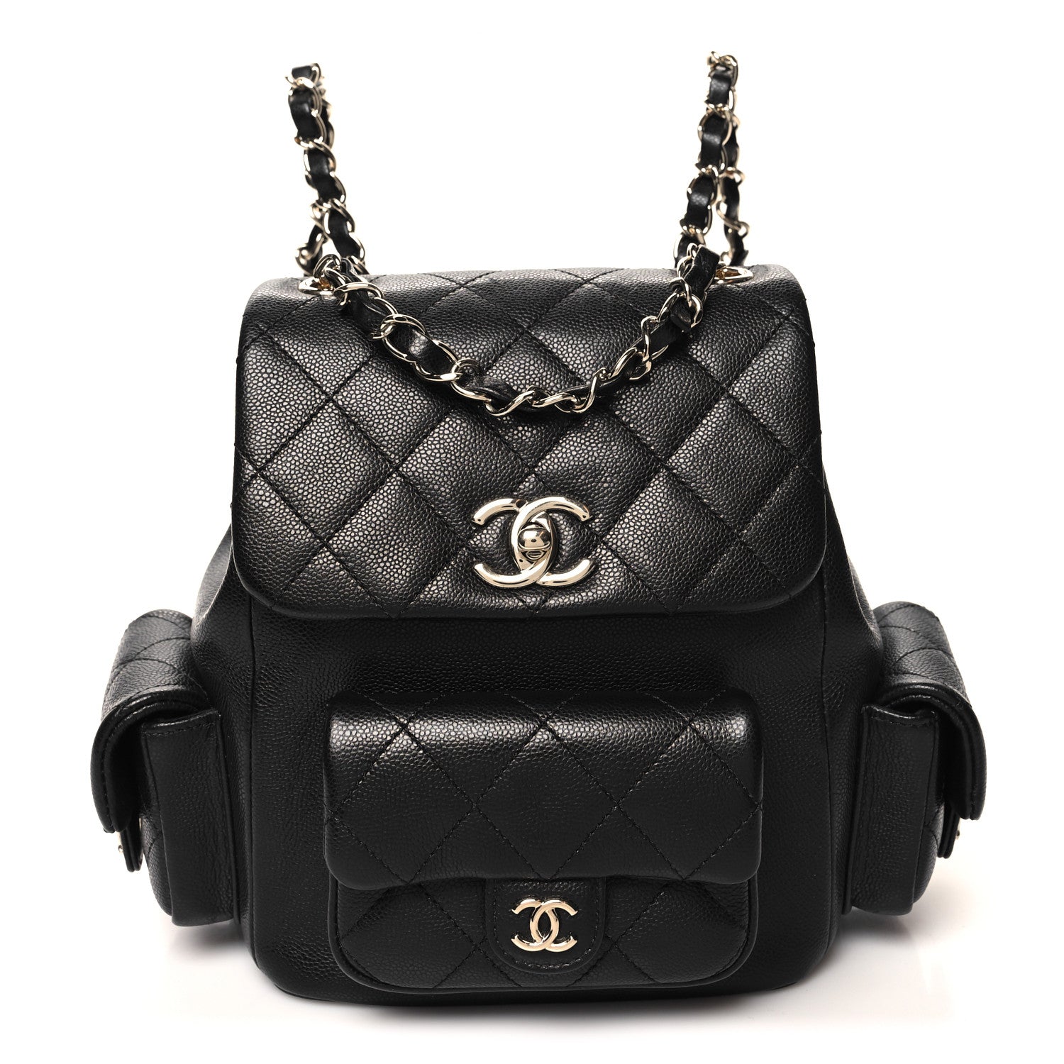 Chanel Shiny Caviar Quilted Small Pockets Drawstring Backpack Black 1 of 10