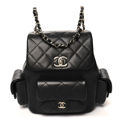 Chanel Shiny Caviar Quilted Small Pockets Drawstring Backpack Black 1 of 10