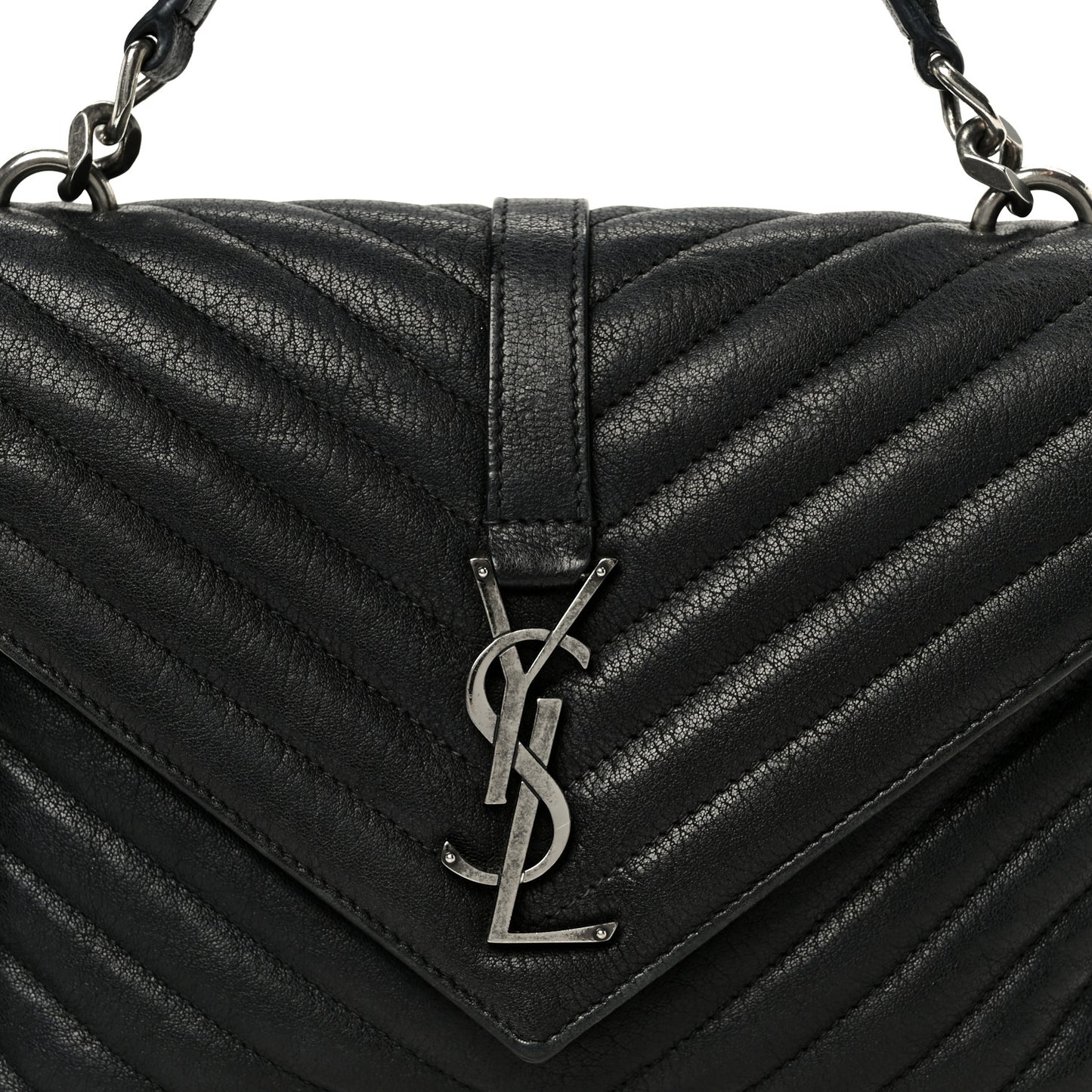 Sheepskin Matelasse Chevron Monogram Monochrome Medium College Bag Black