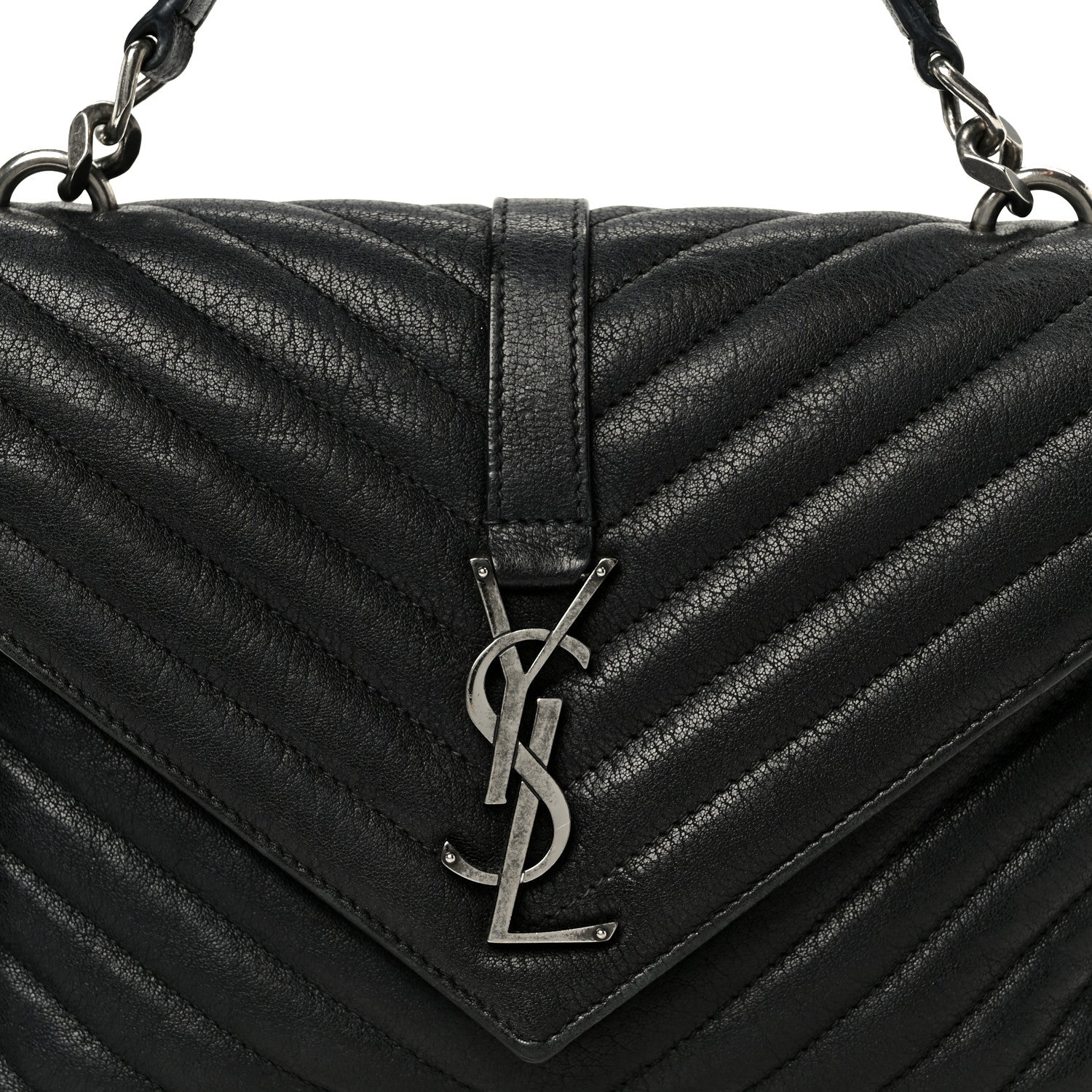 Saint Laurent Sheepskin Matelasse Chevron Monogram Monochrome Medium College Bag Black 8 of 11