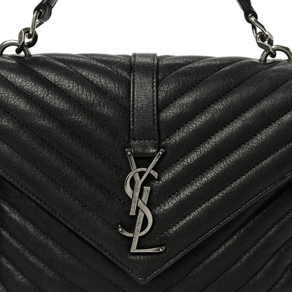 Saint Laurent Sheepskin Matelasse Chevron Monogram Monochrome Medium College Bag Black 8 of 11