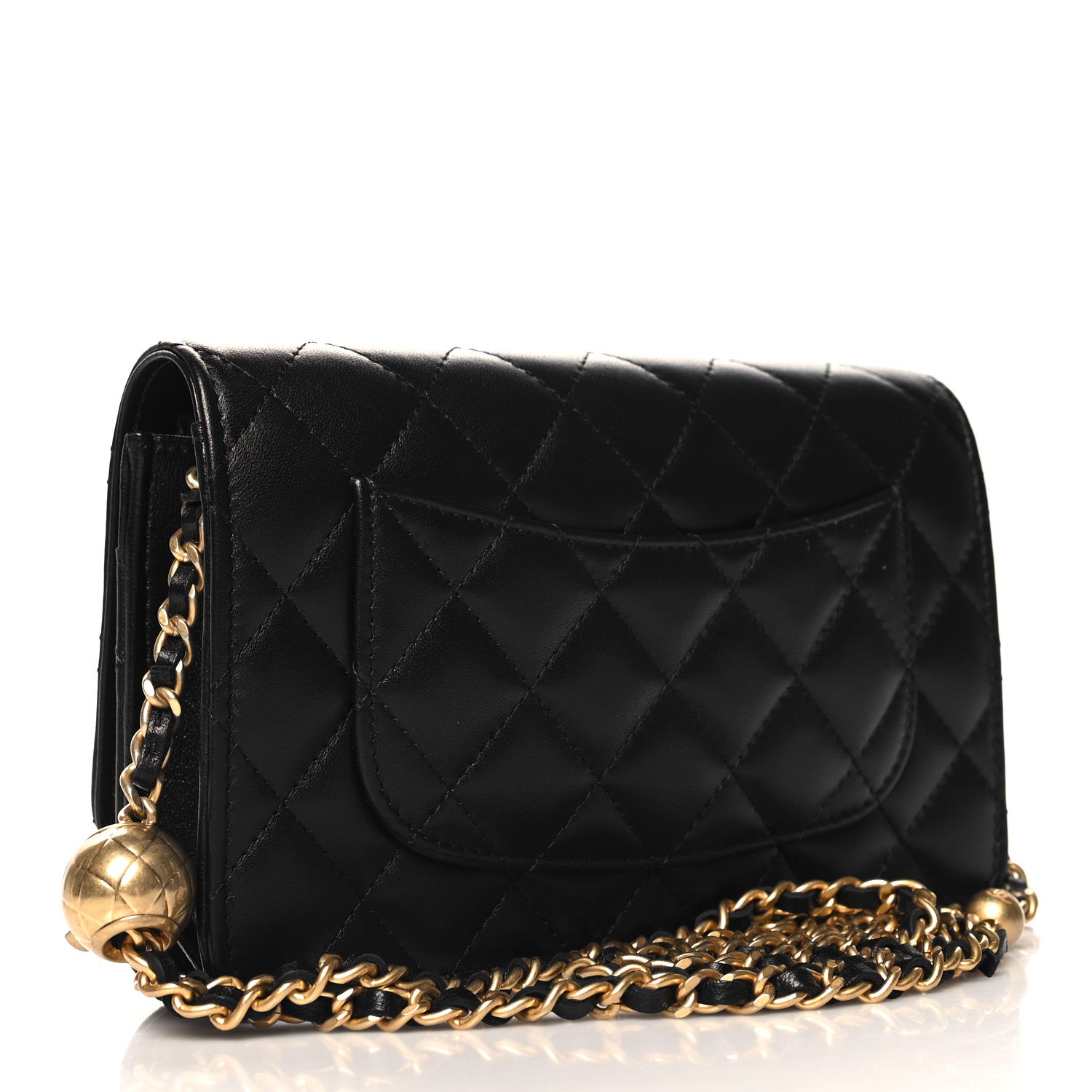 Chanel Lambskin Quilted CC Pearl Crush Wallet on Chain WOC Black 3 of 11