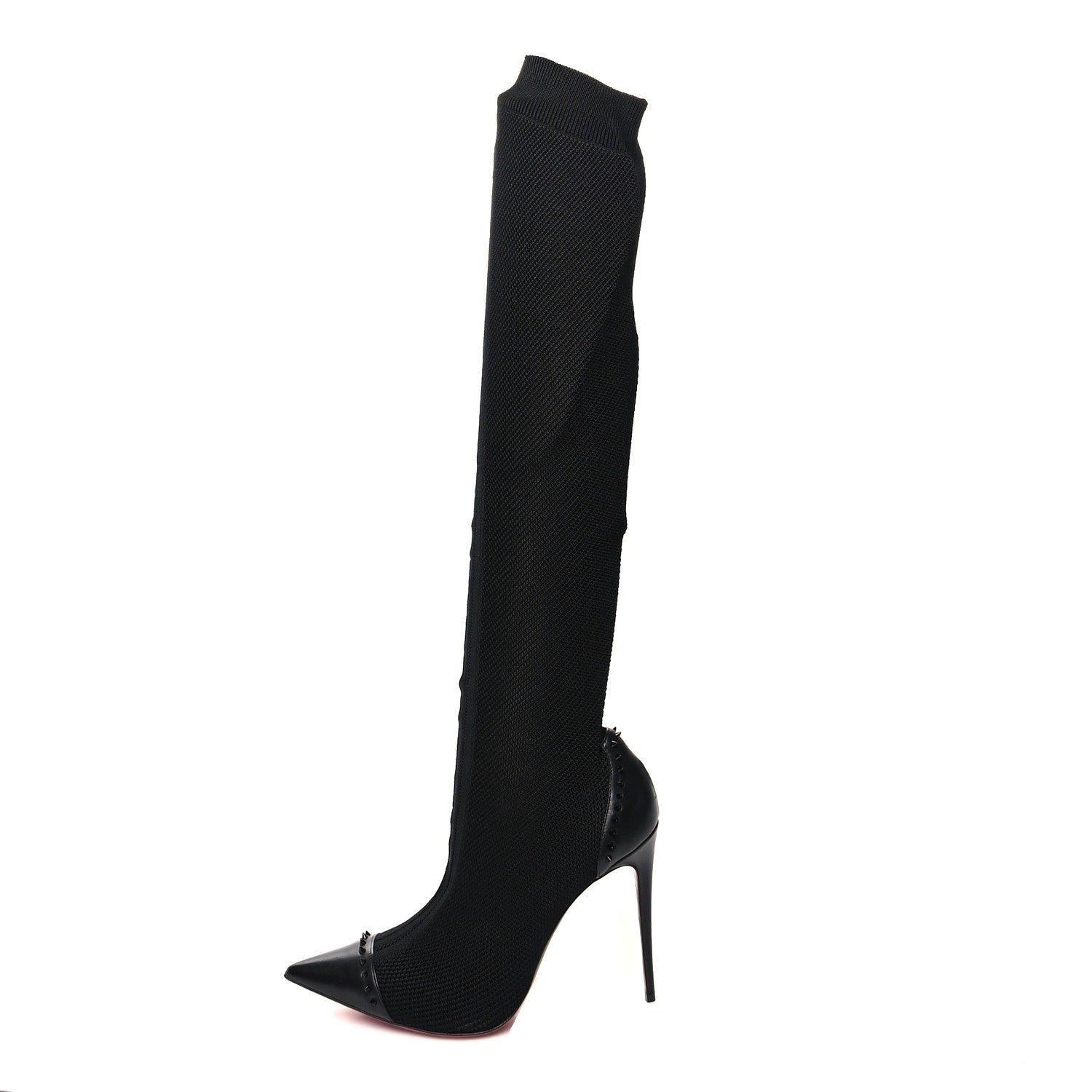 Christian Louboutin Shiny Nappa Maille Tricot Souricette 100 Over The Knee Boots 42 Black 1 of 7