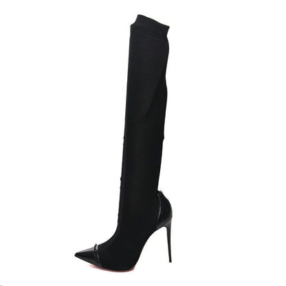 Christian Louboutin Shiny Nappa Maille Tricot Souricette 100 Over The Knee Boots 42 Black 1 of 7