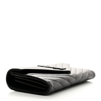 Saint Laurent Grain De Poudre Matelasse Chevron Monogram Flap Wallet Black 4 of 8
