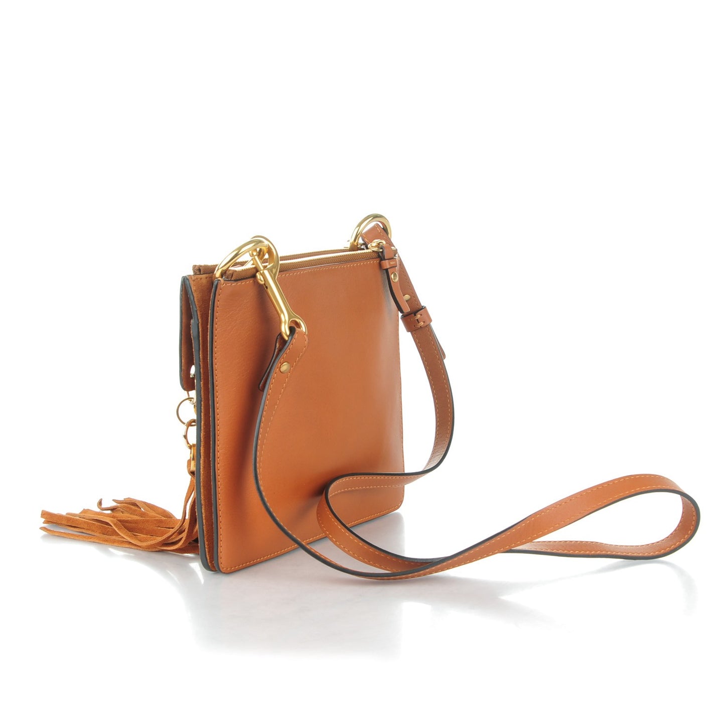 Calfskin Suede Small Jane Fringe Bag Caramel