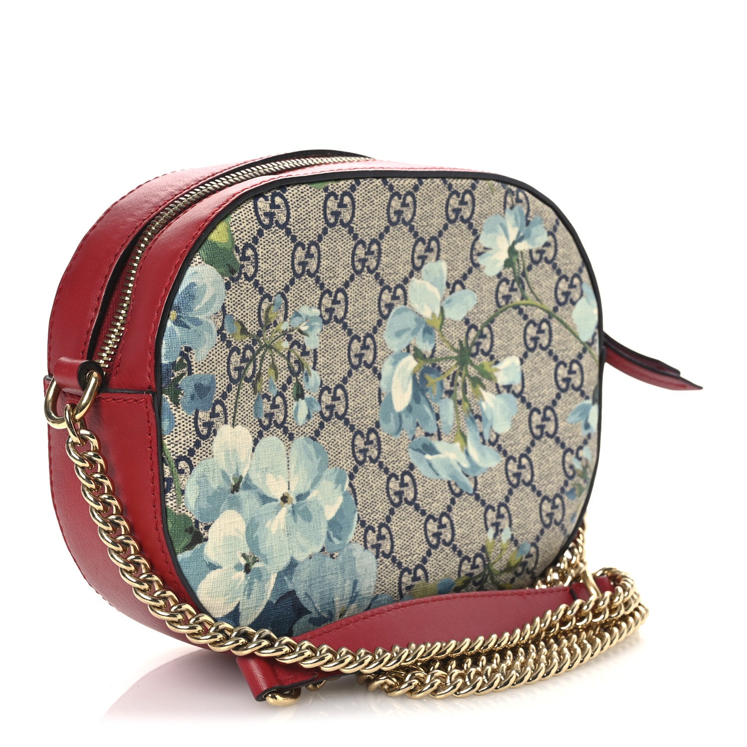 Gucci GG Supreme Monogram Blooms Mini Chain Shoulder Bag Beige Blue Navy Hibiscus Red 3 of 11
