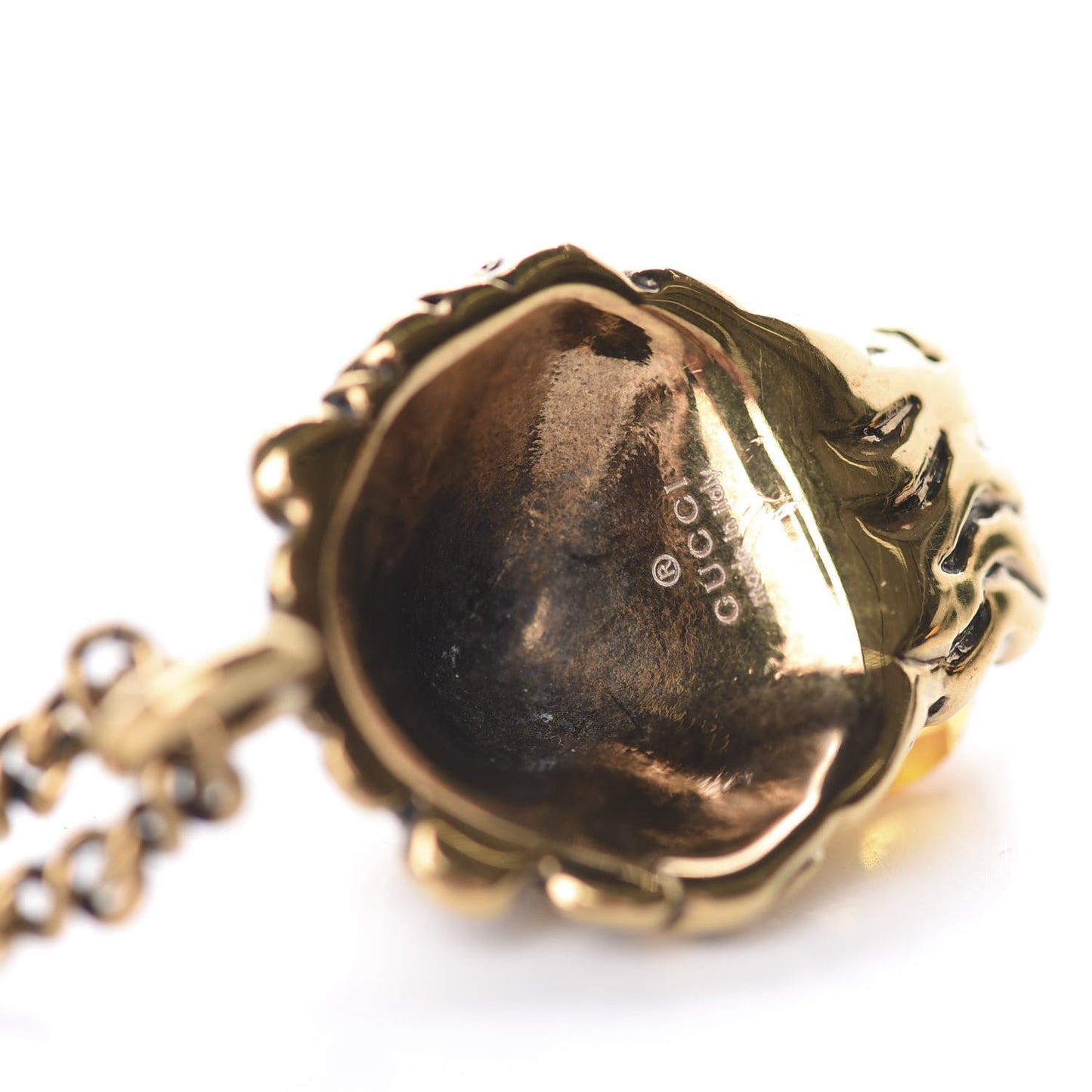 Metal Brass Swarovski Lion Head Necklace Gold Yellow